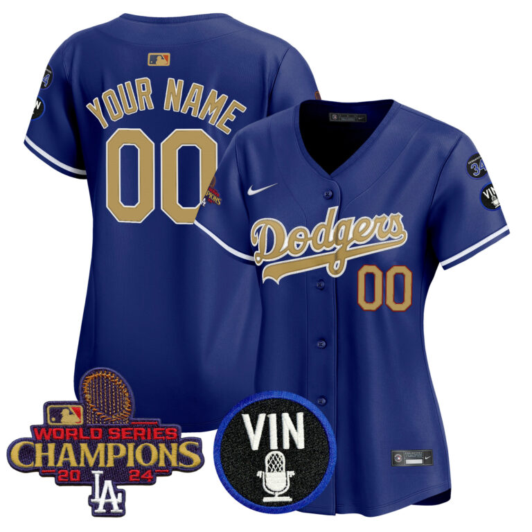 Women Los Angeles Dodgers Custom  Gold Vapor Premier Limited blue MLB Nike Jersey 2025